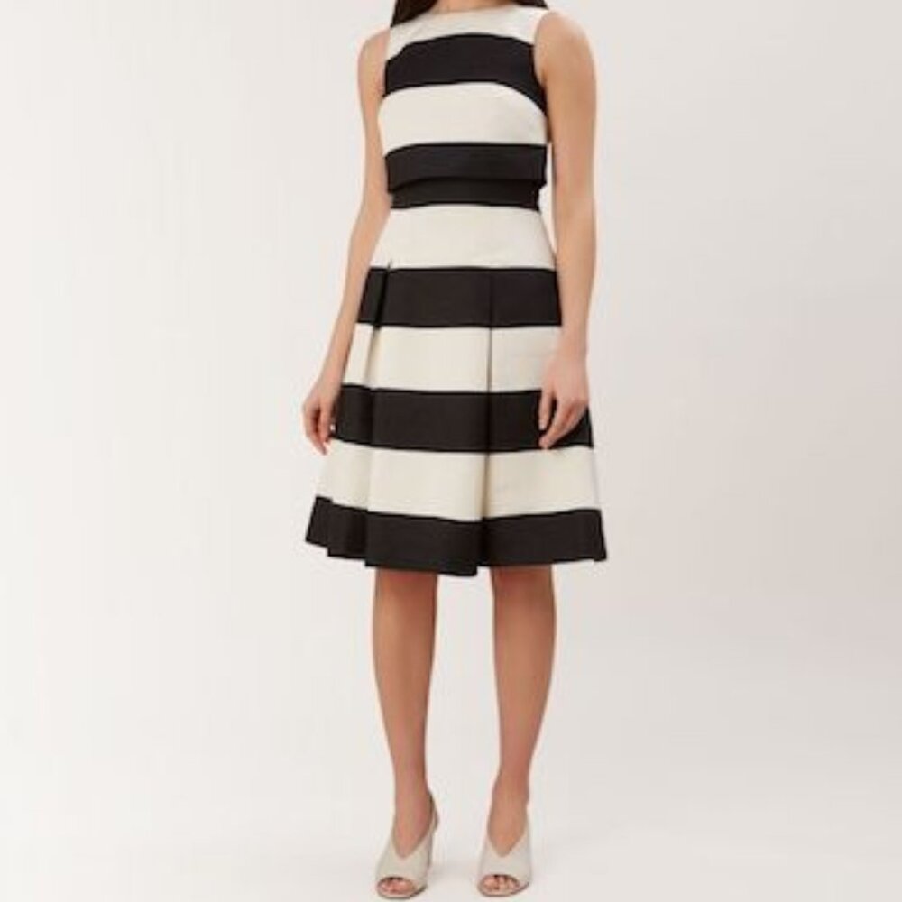 Hobbs London Emma A-Line Striped Dress Black & Ivory Size 2 NWT